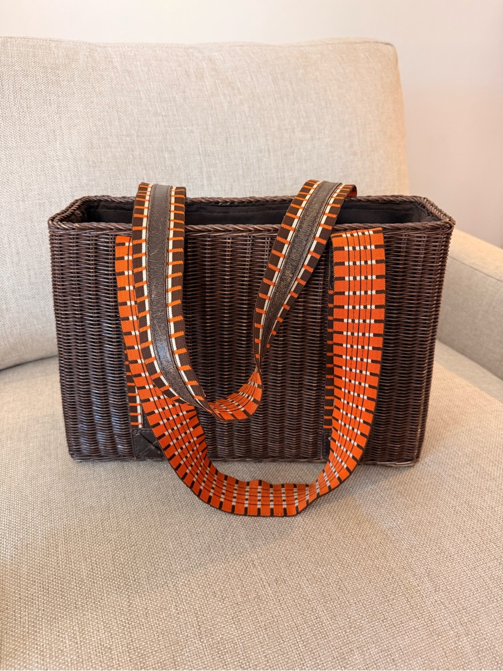Woven Wicker Tote Bag Brown Basket Purse